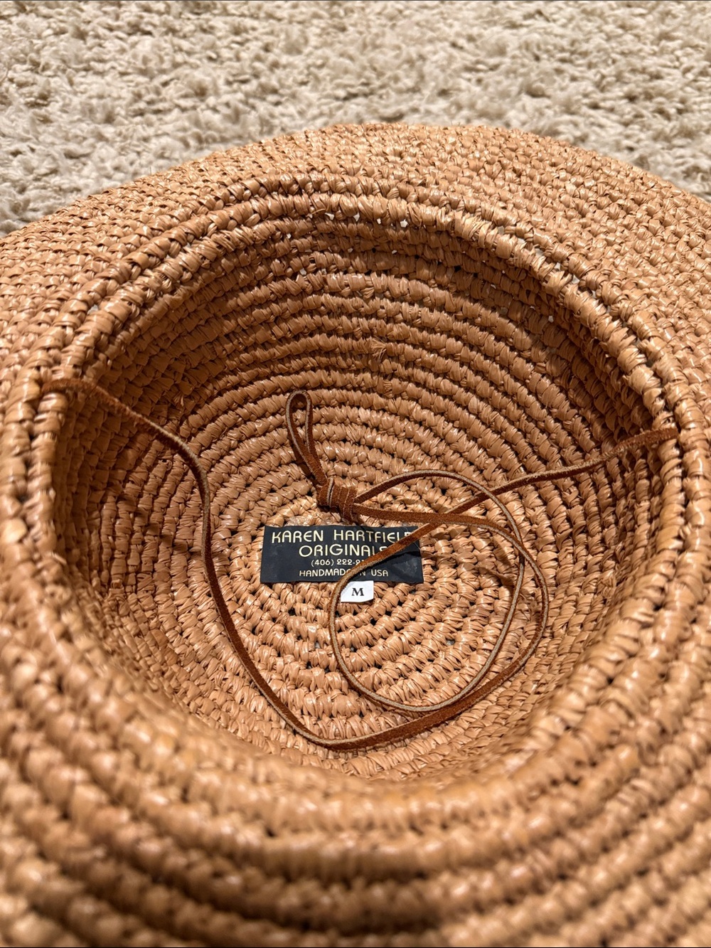 Karen Hartfield Originals Straw Raffia Sun Hat with Leather detail & strap - Picture 4 of 5